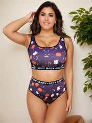 Halloween Sports Lingerie Set Women's Plus Ghost & Pumpkin Print