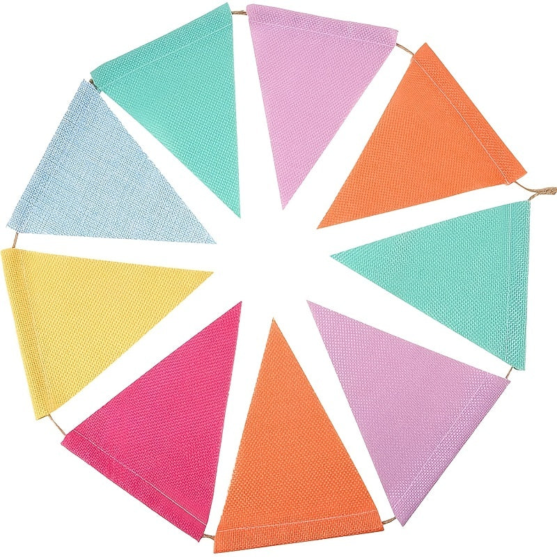 12 Multicolor Pennant Banner Linen Birthday Party Grand