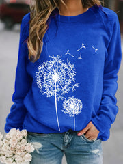 Dandelion Print Crew Neck Sweatshirt for Women