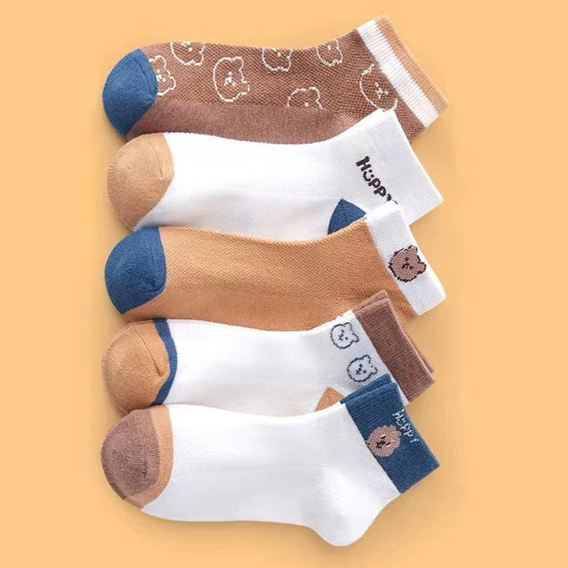 5pairs Baby Boys Kids Mesh Breathable Crew Socks for Summer
