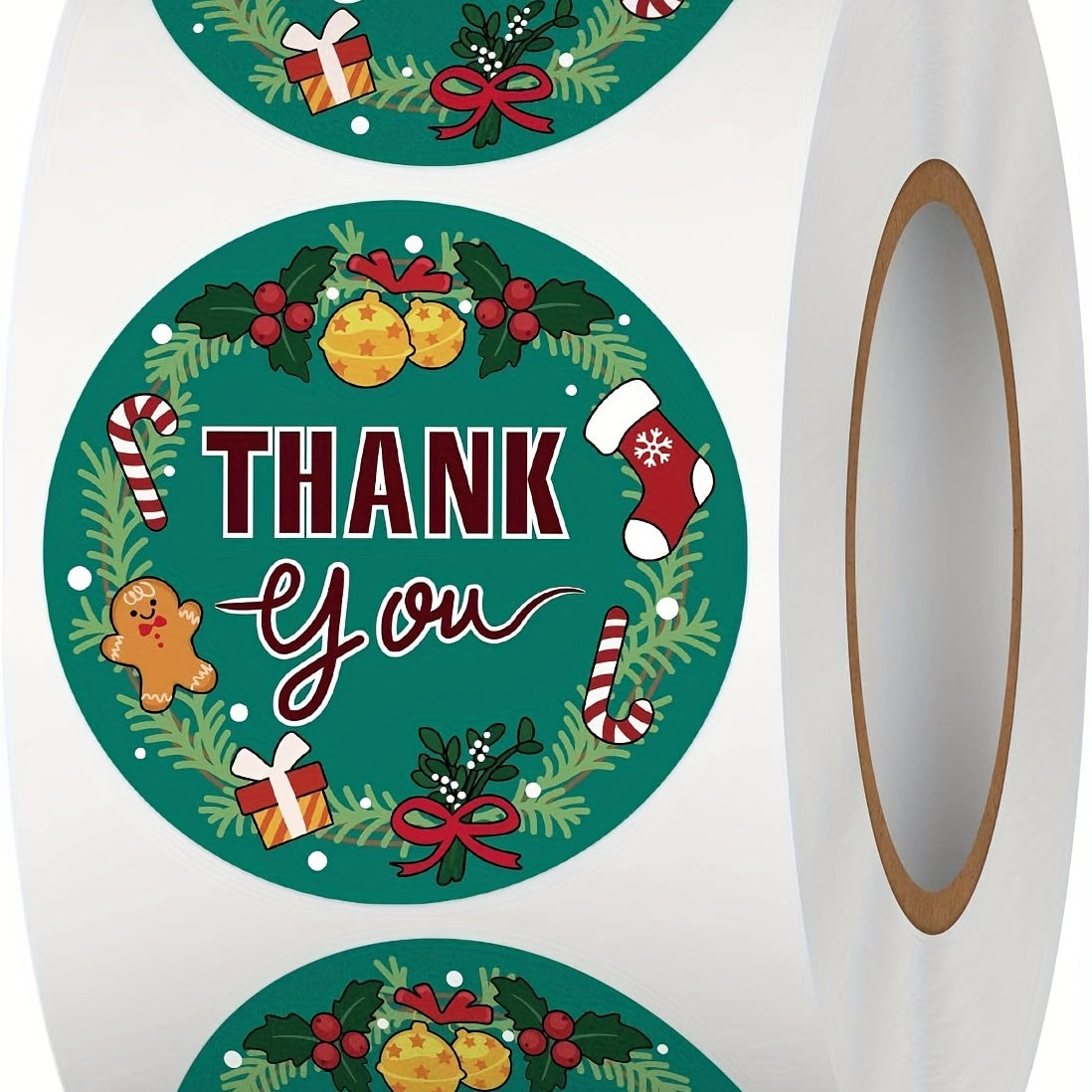 500pcs Christmas Thank You Stickers 1.5in Round Happy Winter Holiday Sticker