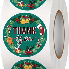500pcs Christmas Thank You Stickers 1.5in Round Happy Winter Holiday Sticker