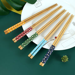 1pc Bamboo Chopsticks Floral Pattern Non-slip Kitchen Supplies
