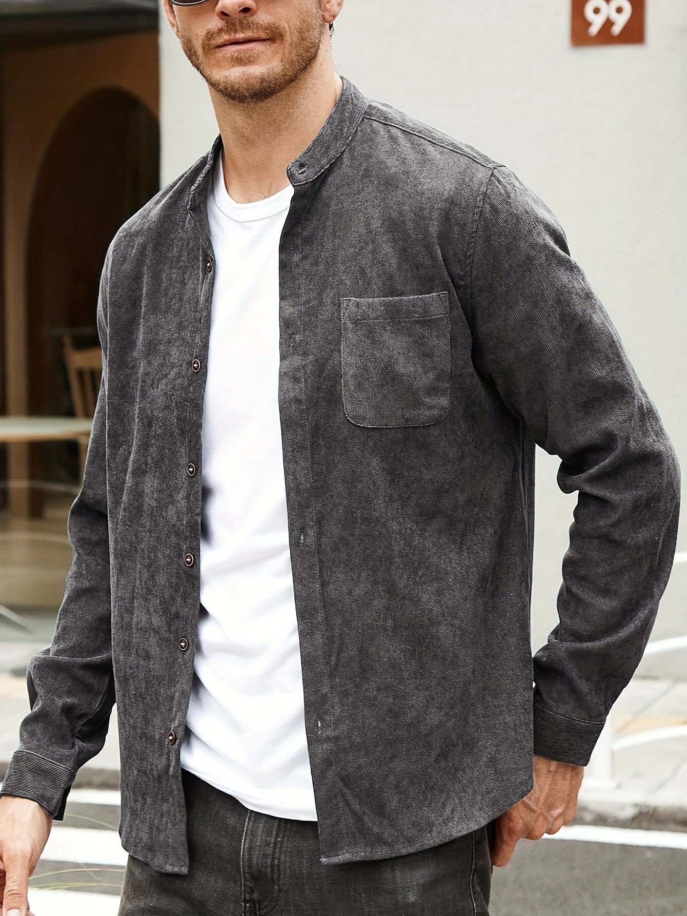 Men's Casual Long Sleeve Button Up Shirt with Chest Pocket