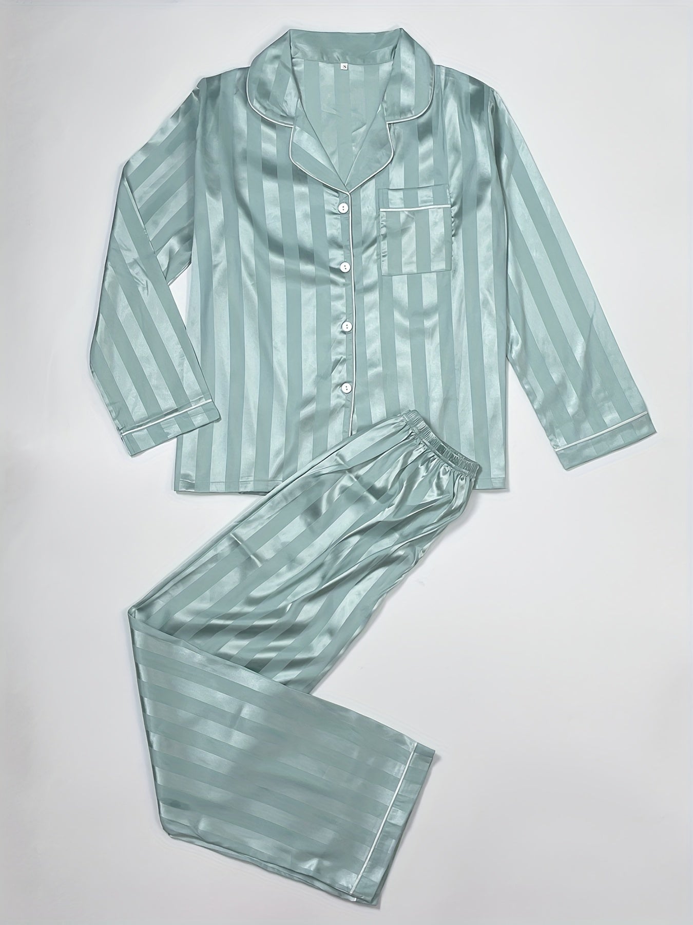 Striped Satin Pajama Set Long Sleeve Top & Pants
