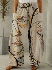 Graffiti Print Wide Leg Pants with Pockets