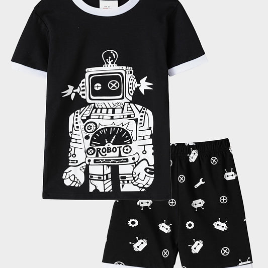 Boys Robot Pajamas Set Short Sleeves Tops & Bottoms