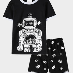 Boys Robot Pajamas Set Short Sleeves Tops & Bottoms