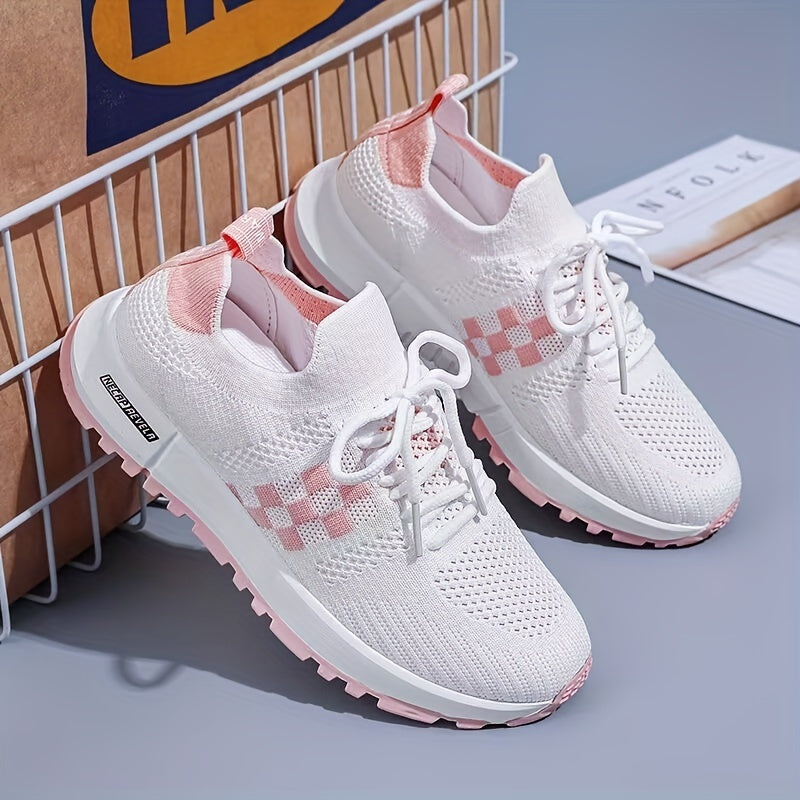 Women's Colorblock Mesh Sneakers Low Round Toe Soft Sole Platform Shoes