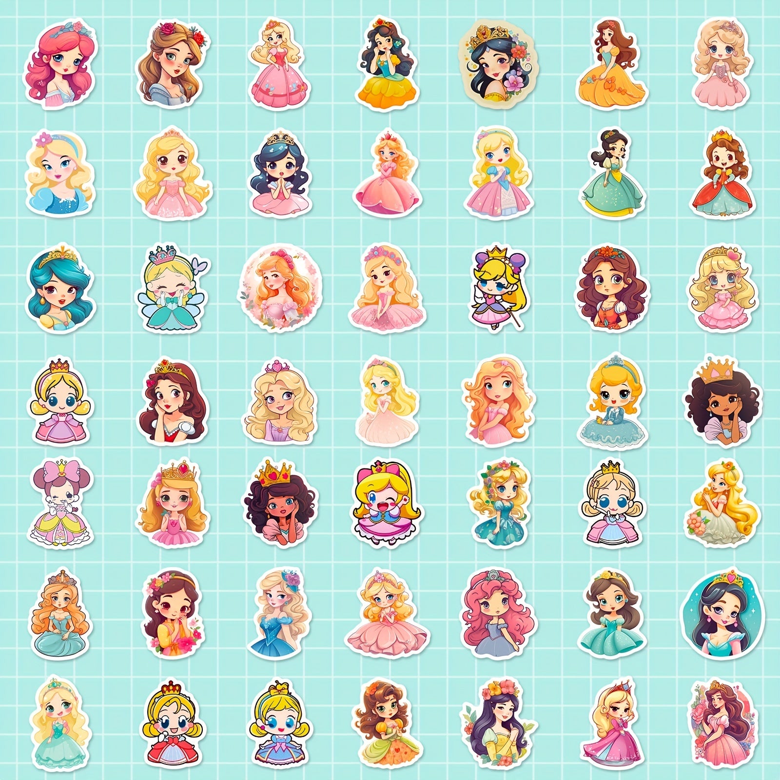 50pcs Princess Stickers Vinyl Waterproof Cartoon Princess Stickers For Girls