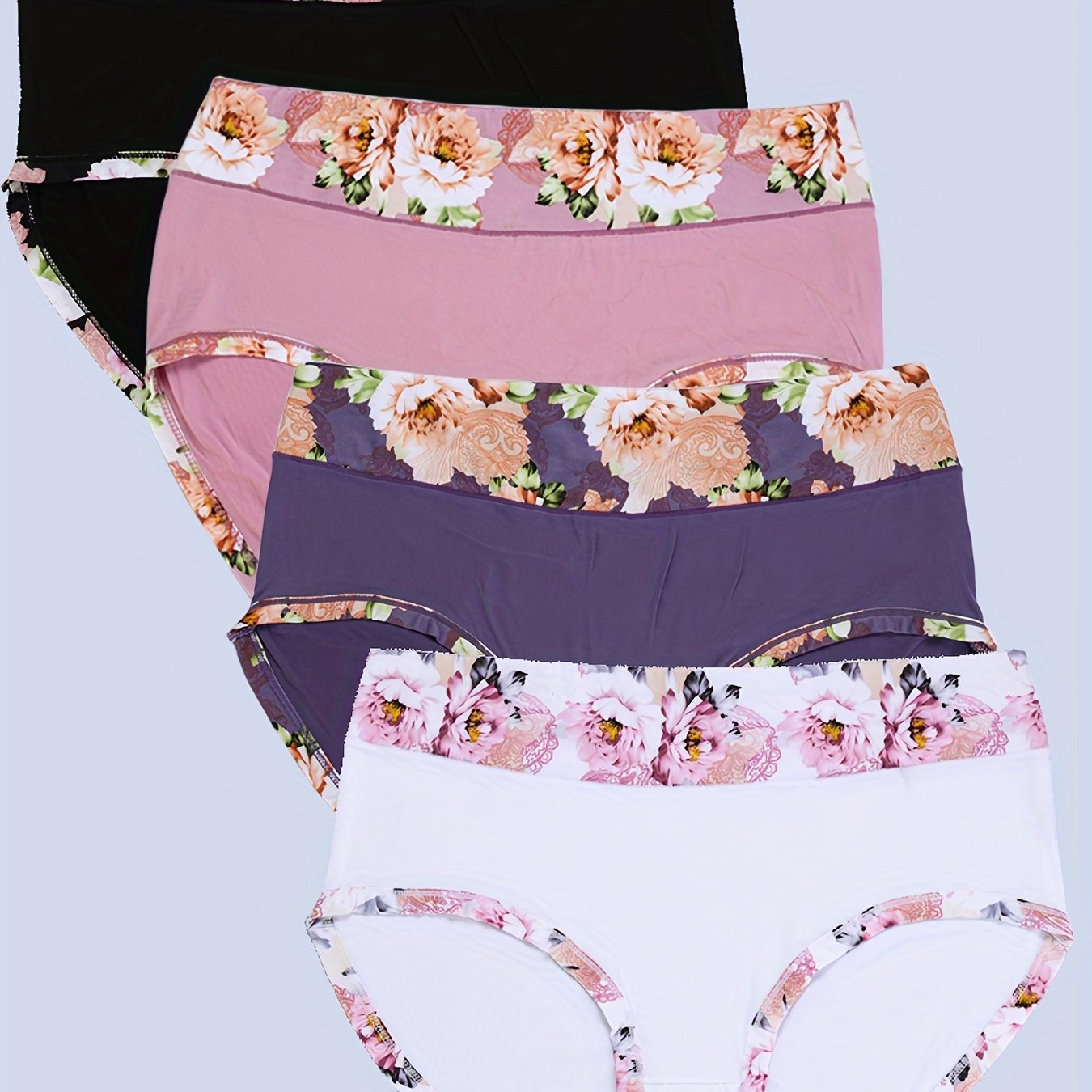 Women's Plus Size Soft Floral Print Panties 4-Pack Set