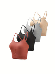 4pcs Criss Cross Back Cami Tops Ribbed Tank Top Women's Lingerie