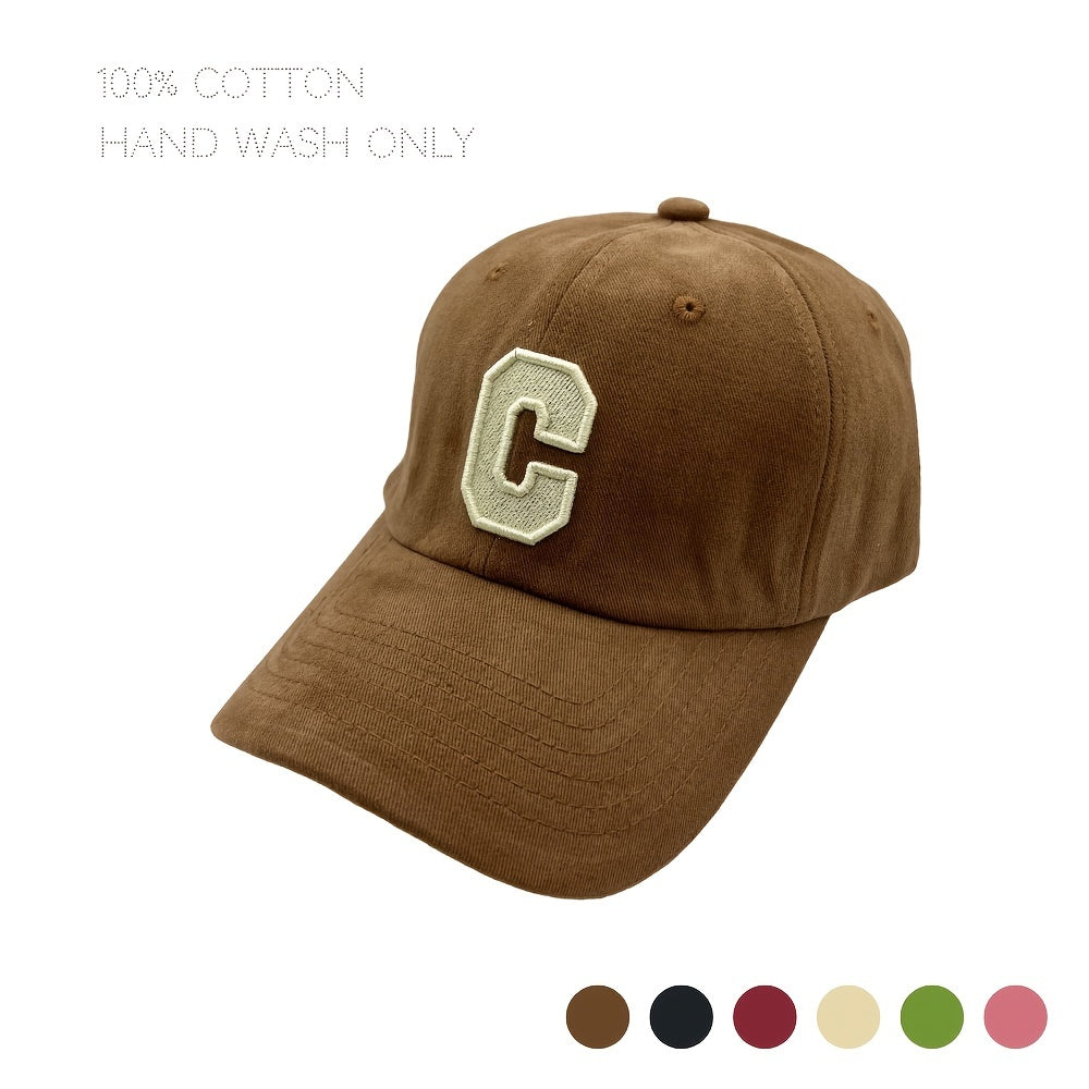 Breathable Cap with Embroidered Letter C for Outdoor Activities