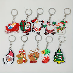 10pcs Christmas Cartoon Keychain PVC Key Ring Charm Gift