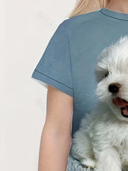 Girls 3D Puppy Graphic Crew Neck T shirt Short Sleeve Summer Clothes