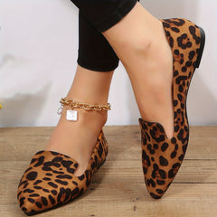 Leopard Print Flat Shoes Soft Sole Micro Suede Casual Flats