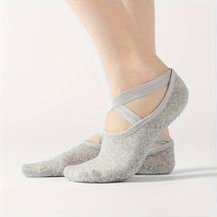 Women's Non Slip Yoga Socks with Cross Strap Grips