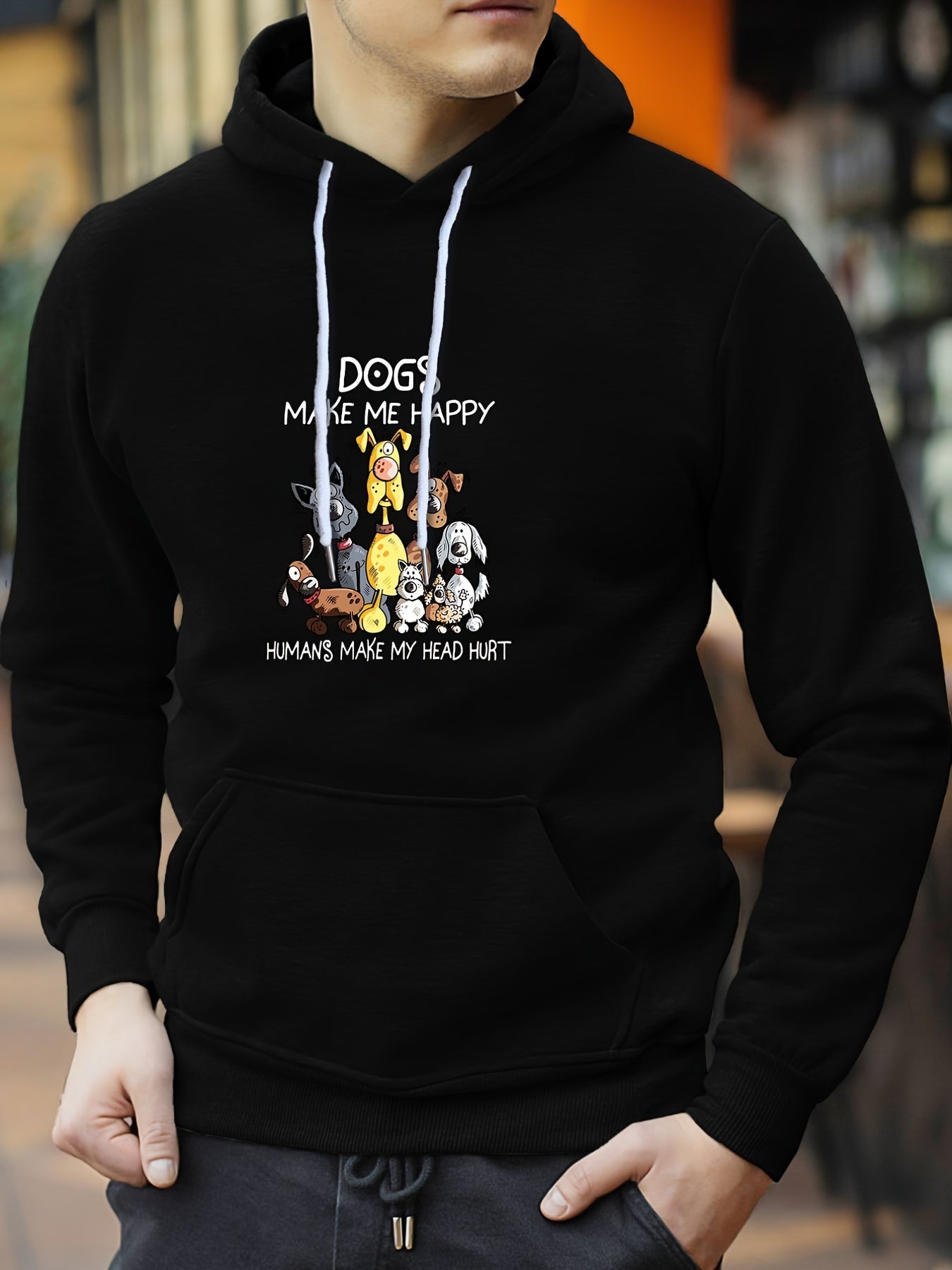 Cartoon Dog Print Hoodie Men's Graphic Pullover Hooded Sweatshirt