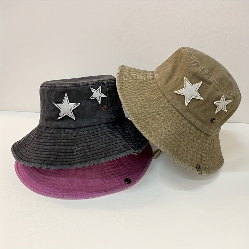 Vintage Star Patch Bucket Hat Washed Distressed Cowboy Boonie Hats