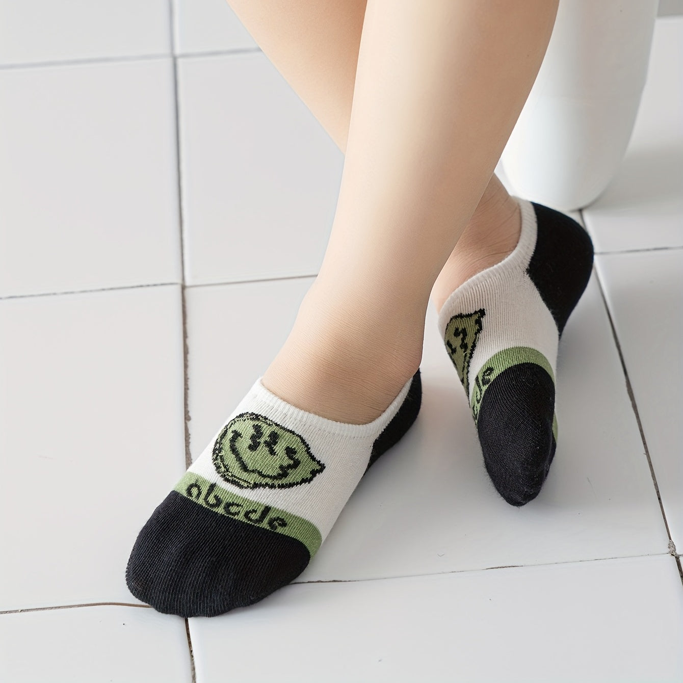 5pairs Happy Face Striped Kids Non-slip Ankle Socks