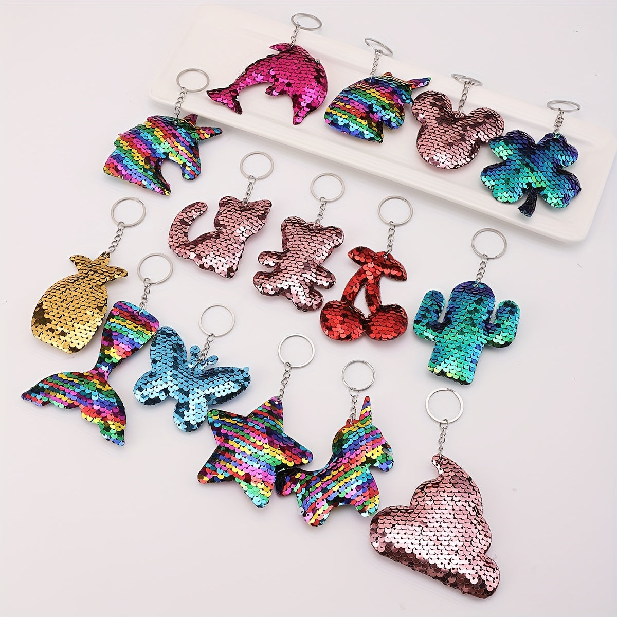 15pcs Cartoon Sequins Animal Keychain Key Ring Bag Charm Gift