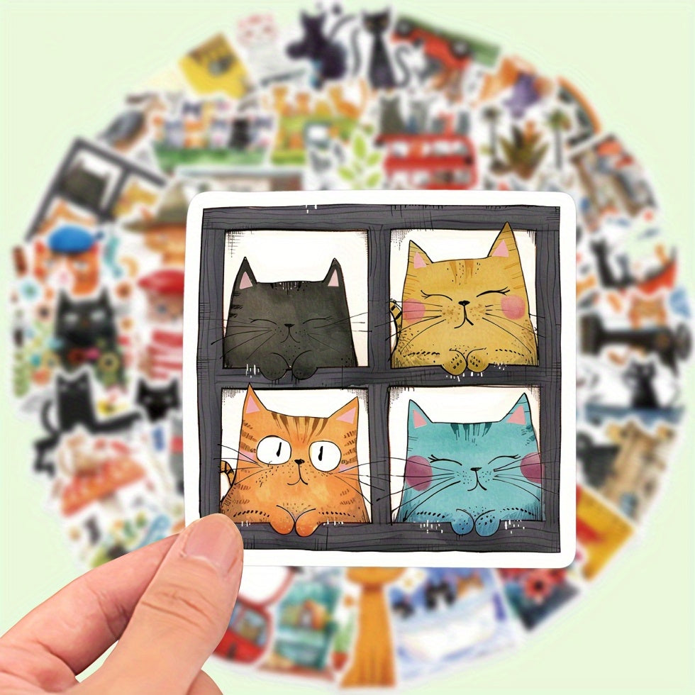 50 Pack Cartoon Cat Vinyl Stickers Decals Laptop Phone Water Bottle