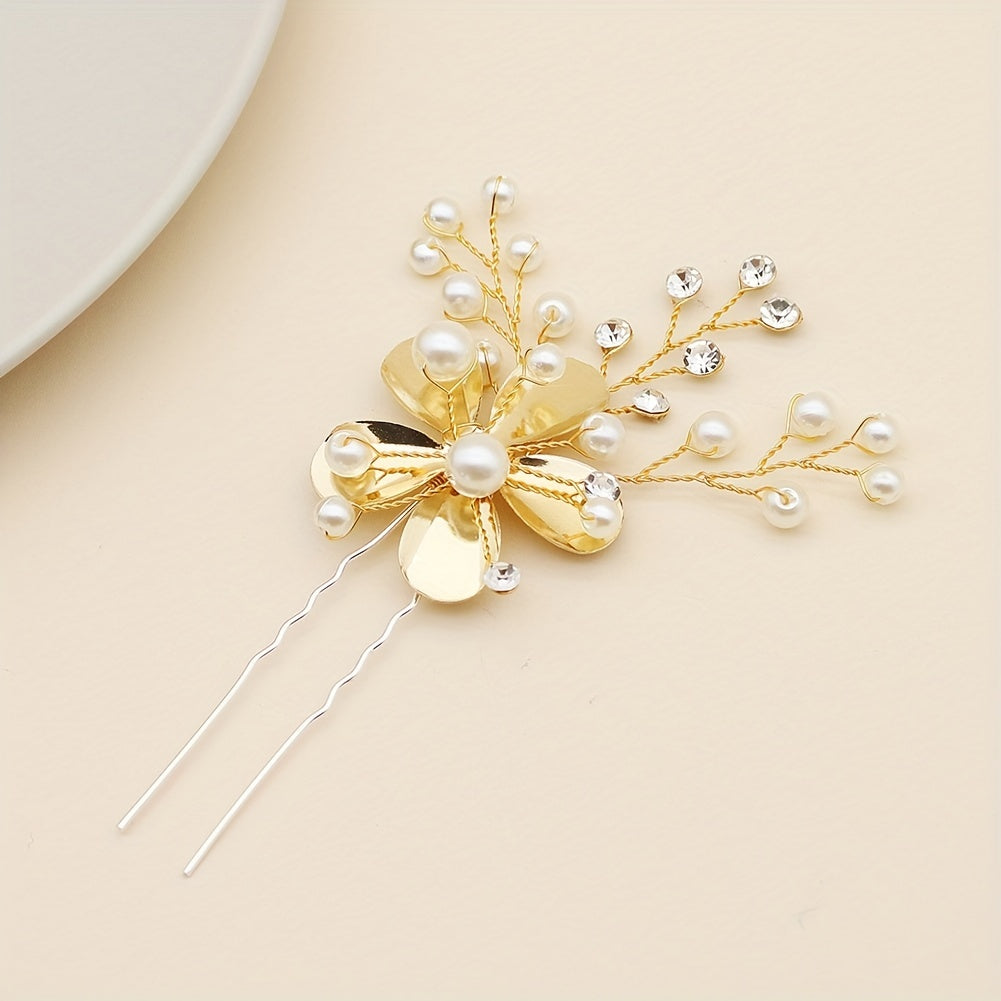 Alloy Leaf Faux Pearl Hairpin Bridal Wedding Party Favor Decorations