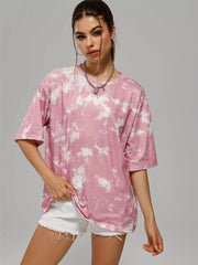 Tie Dye Crew Neck Sports T Shirt Short Sleeve Casual Summer Tee Women's Top