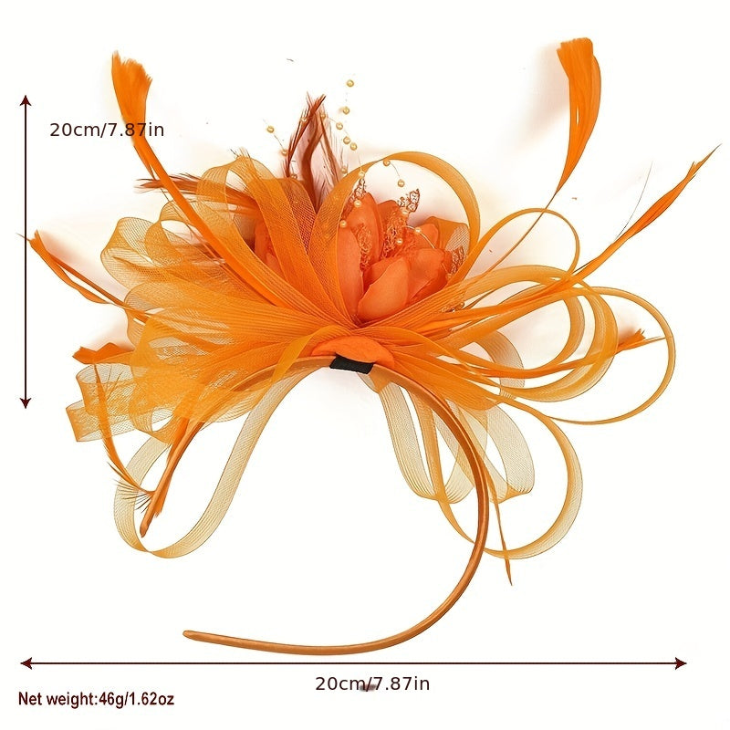 Orange Mesh Flower Fascinator Hat Headwear 20s Hat