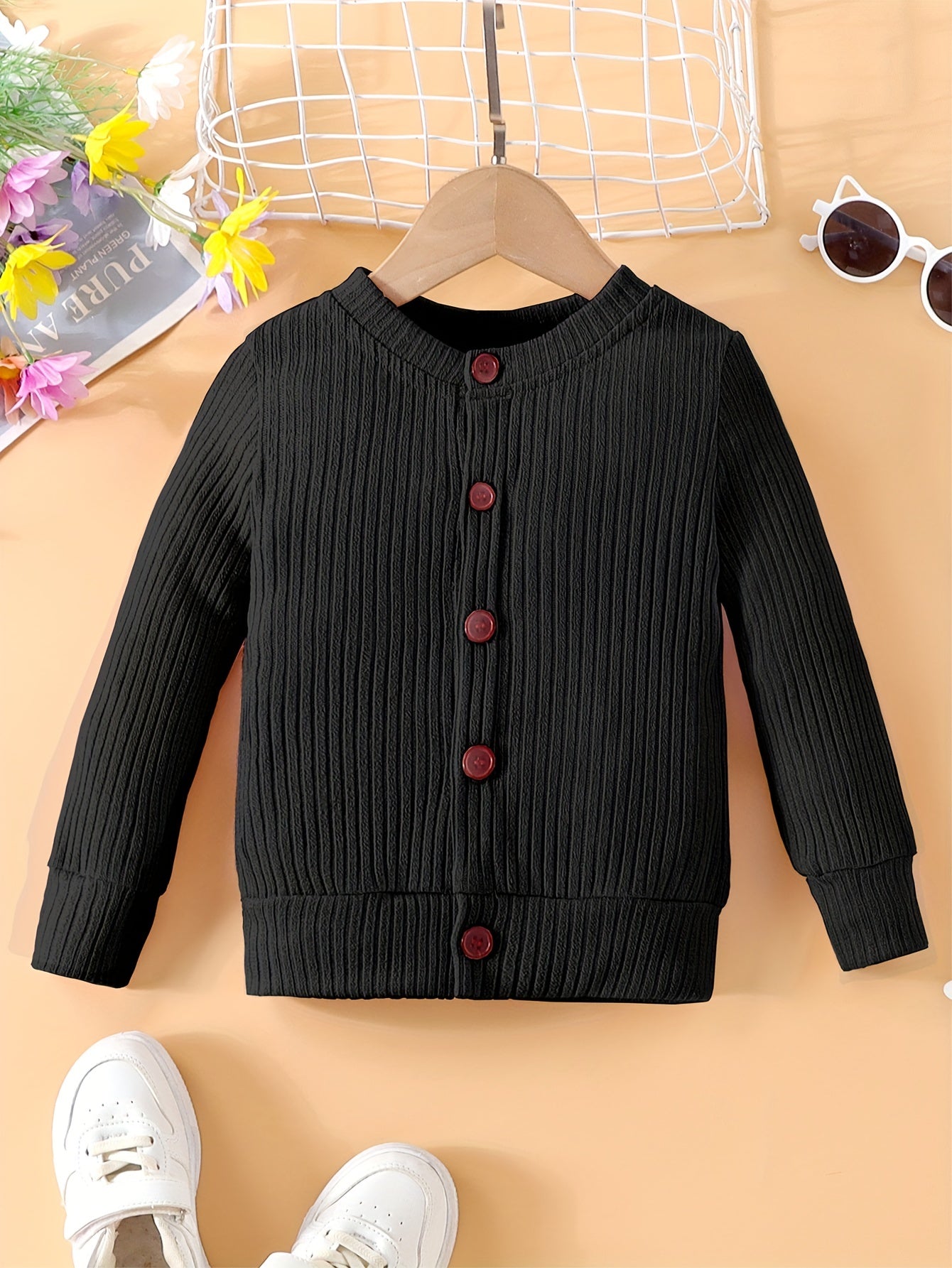 Comfy Toddler Girls Knit Cotton Long Sleeve Cardigan for Autumn Winter