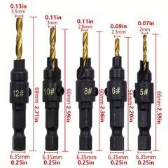 5pcs Countersink Drill Bit Set for Perfect Pilot Holes Woodworking