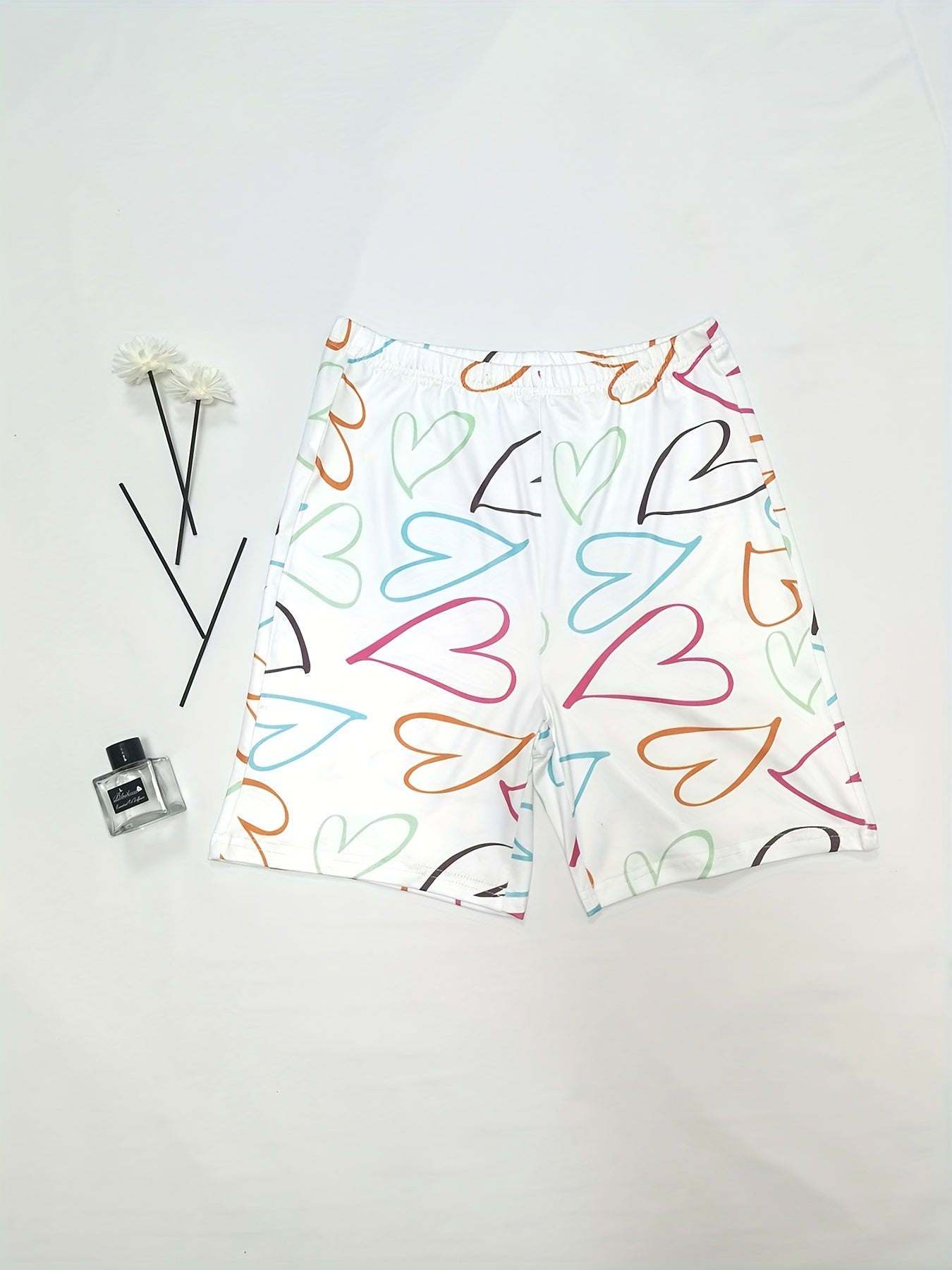 Heart Print High Waist Shorts Slim Elastic Shorts