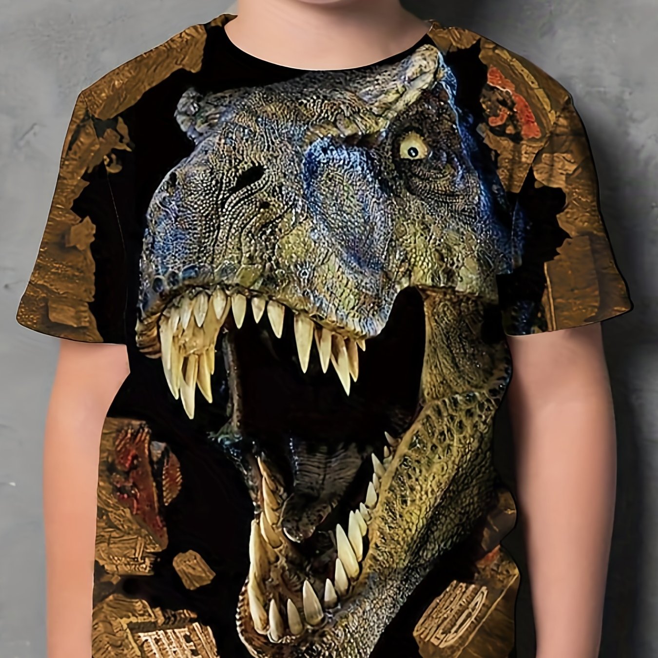 Kids Dinosaur Graphic T-shirt Short Sleeves Crew Neck