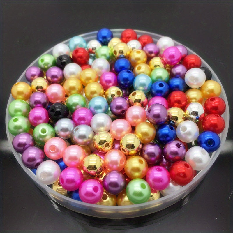 50pcs Pearl Acrylic Beads Round Shape Spacer Beads For DIY Jewelry Making