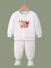 2pc Cartoon Cats Crew Neck Sweatshirt & Sweatpants Set for Girls