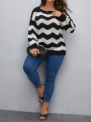 Colorblock Hollow Out Round Neck Sweater Plus Size