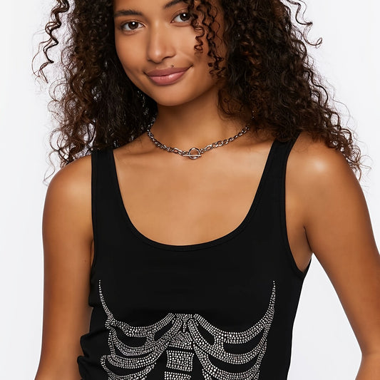 Rhinestone Skull Print Tank Top