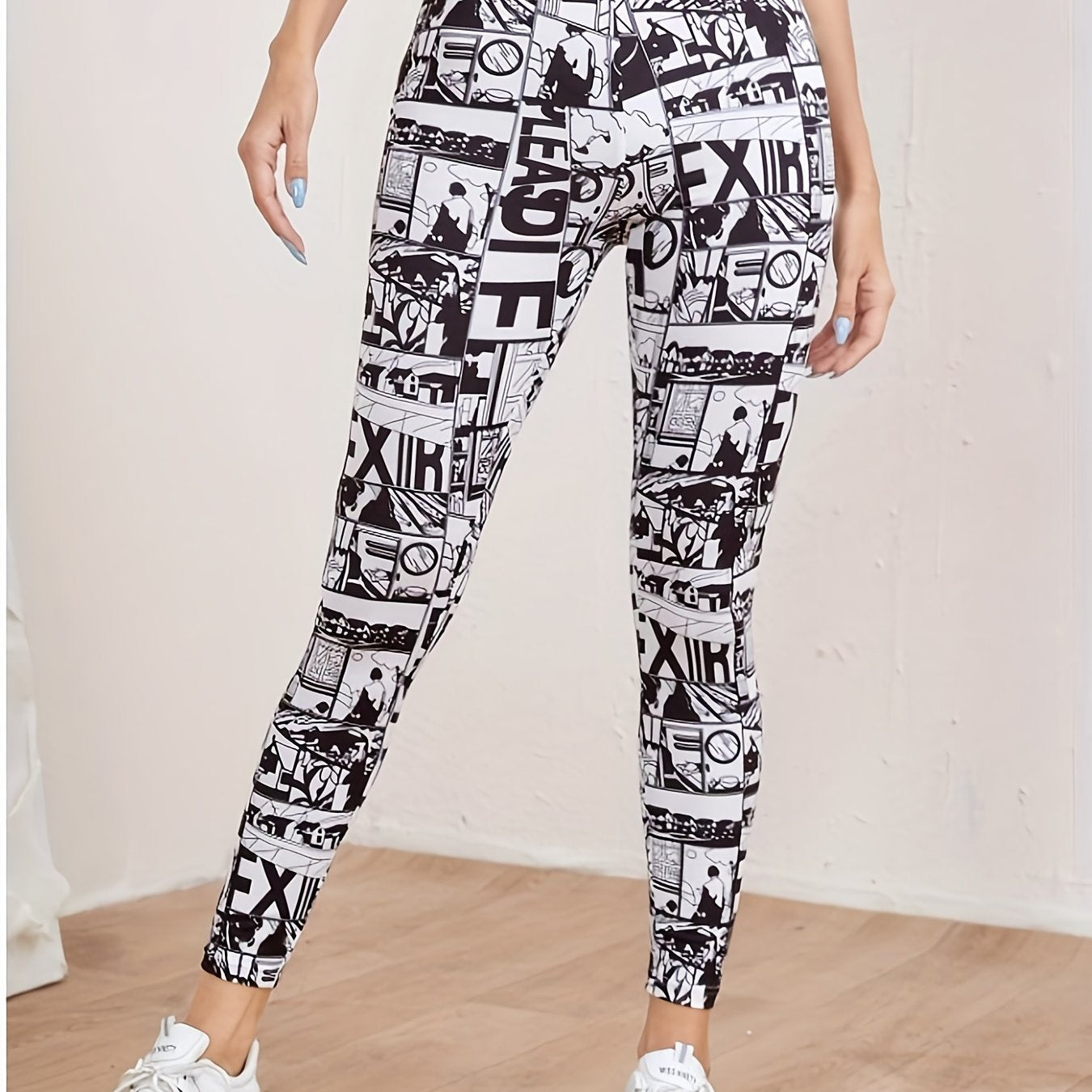 Vintage Style Printed Letter Sports Yoga Leggings Elastic Tight Pants