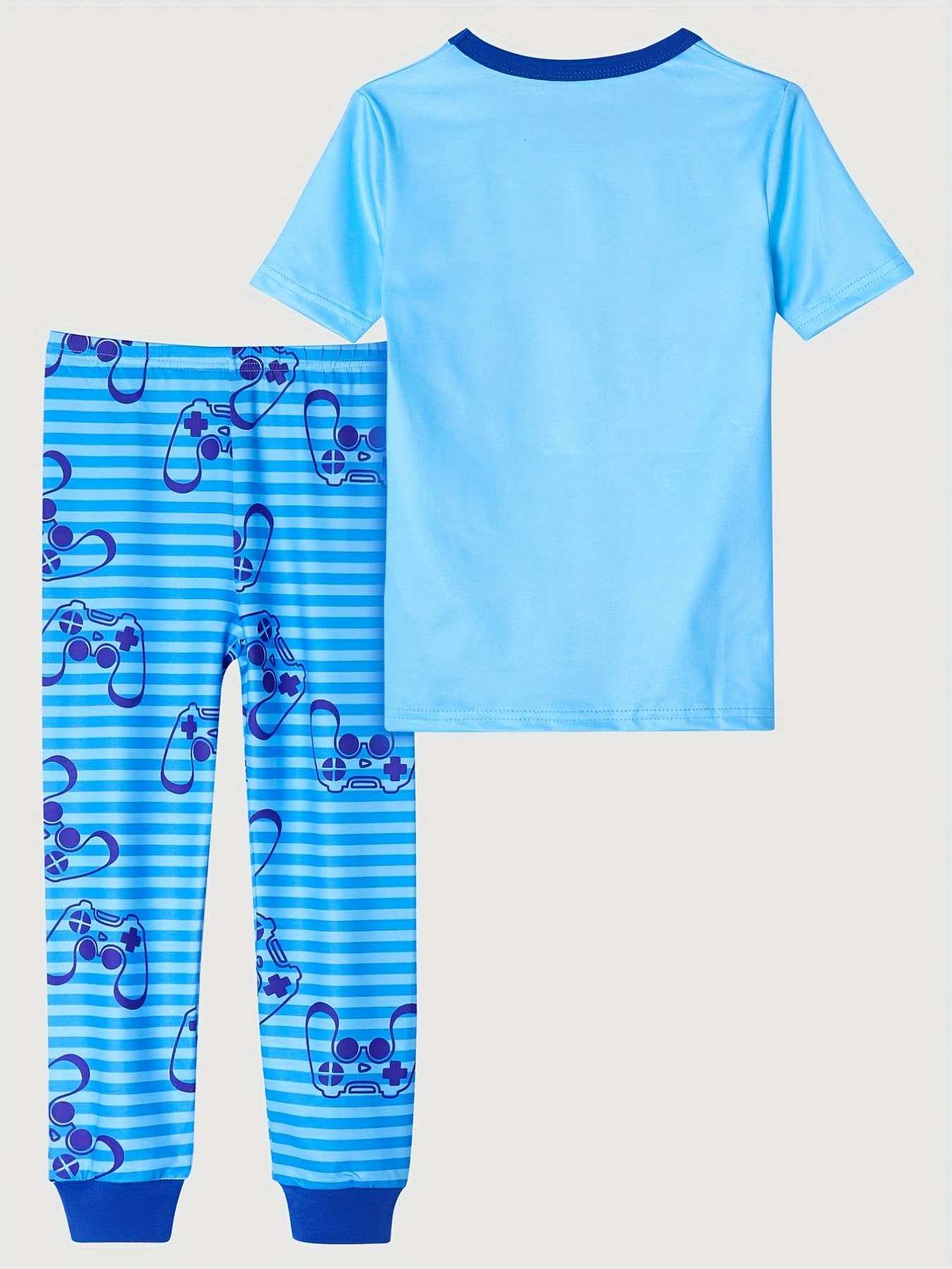 Boys Gamepad Print T-shirt & Striped Trousers Set