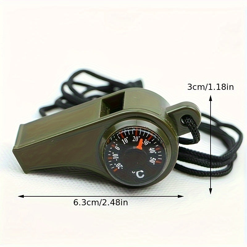 2pcs 3 In 1 Emergency Survival Whistle With Compass Thermometer