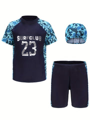 Boys Dinosaur Graphic T-shirt & Trunks Swimsuit Set for Summer