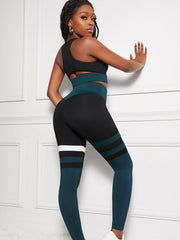 Striped 2pc Workout Set Crop Sports Bra & Leggings