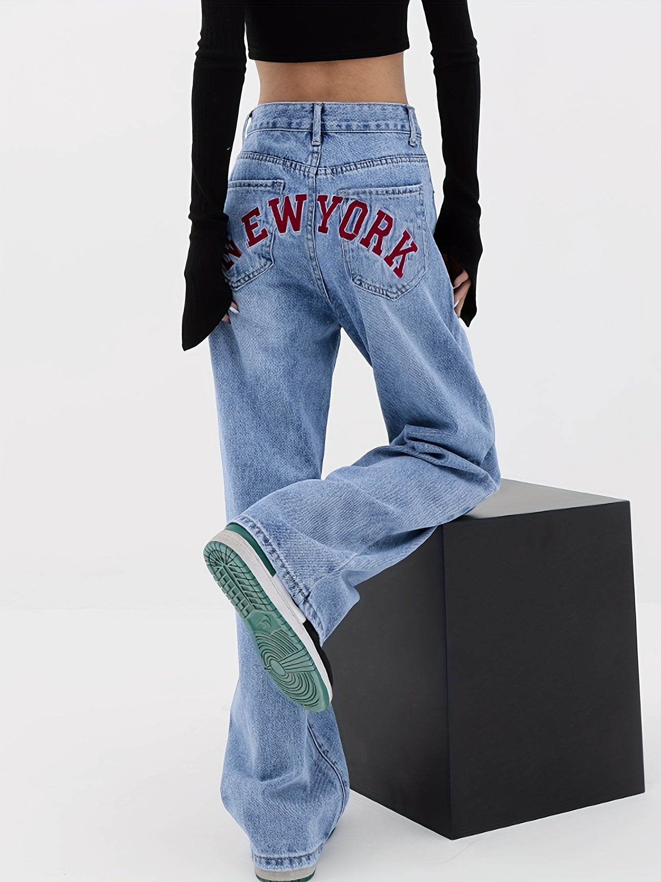 Y2K Style Letter Embroidered Baggy Denim Jeans