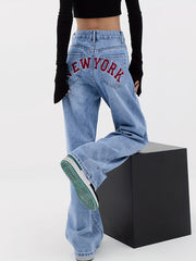 Y2K Style Letter Embroidered Baggy Denim Jeans
