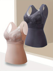 2pcs Thermal V-Neck Tank Top With Built-in Bra Sleeveless Activewear