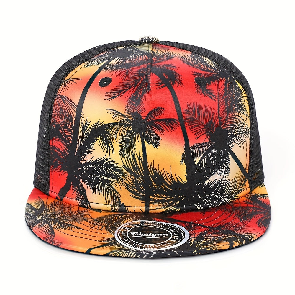 Coconut Tree Print Snapback Cap Baseball Hat for Men Women