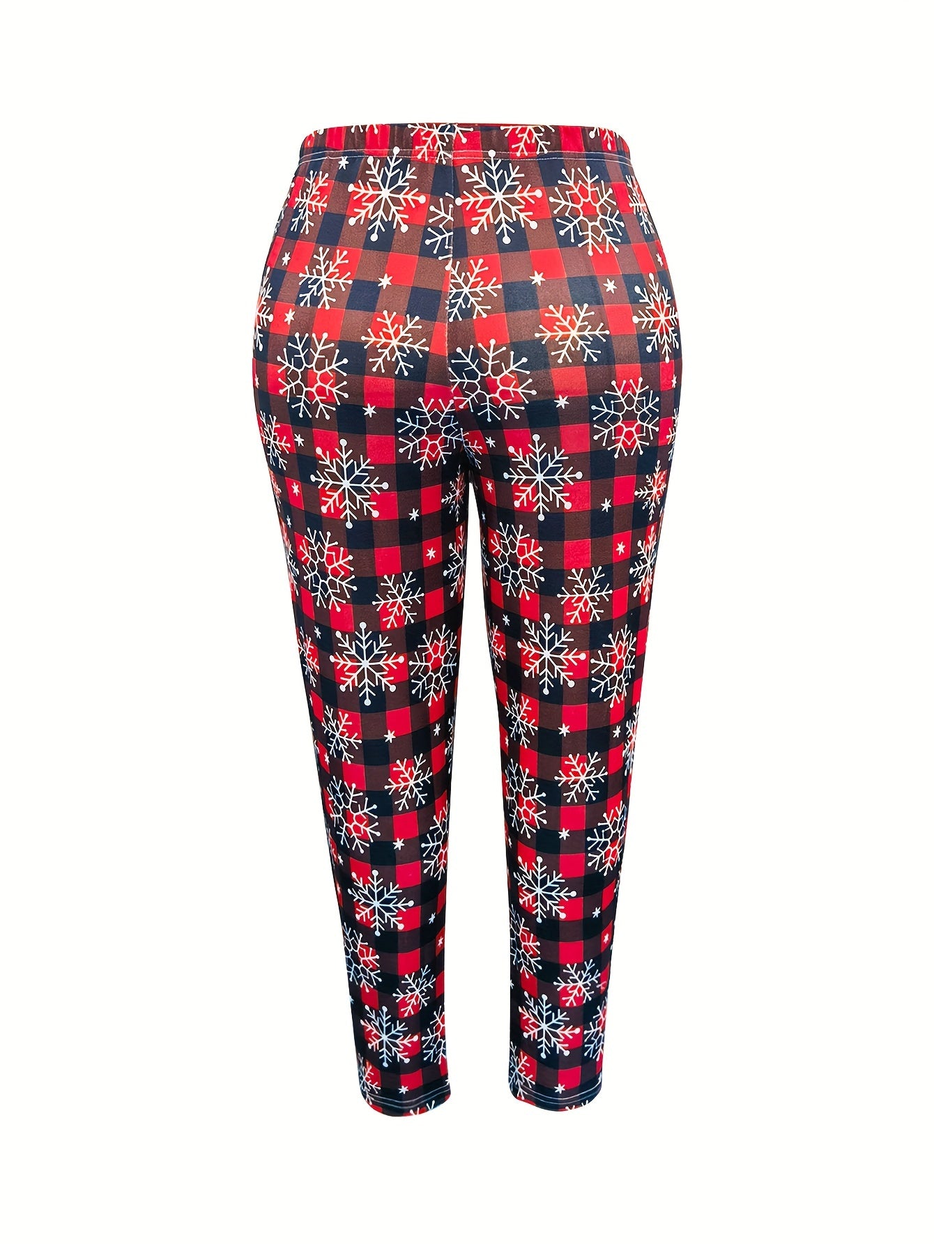 Plaid & Snowflake Print High Rise Leggings