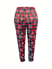 Plaid & Snowflake Print High Rise Leggings