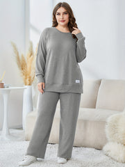 Solid Long Sleeve Top & Loose Pants Two Piece Set