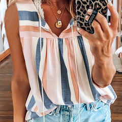 Striped Tank Top Drawstring Sleeveless Blouse